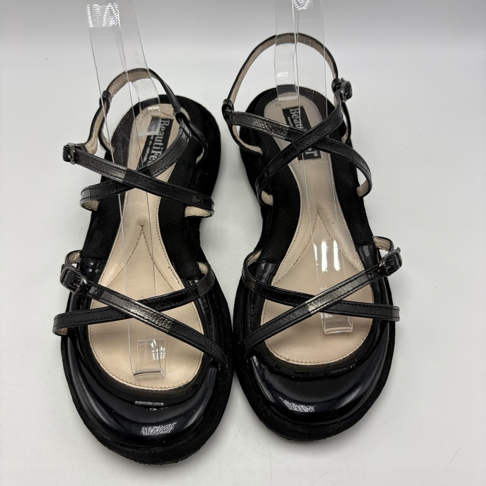 BeautiFeel Sandals Womens 8 Patent Black Leather Strappy Comfort 39 Casual